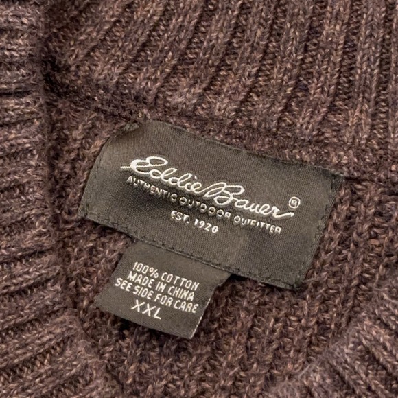 Eddie Bauer Henley Sweater Men's XXL Brown Chunky Ribbed Knit Heavyweight Hiking - Picture 3 of 7